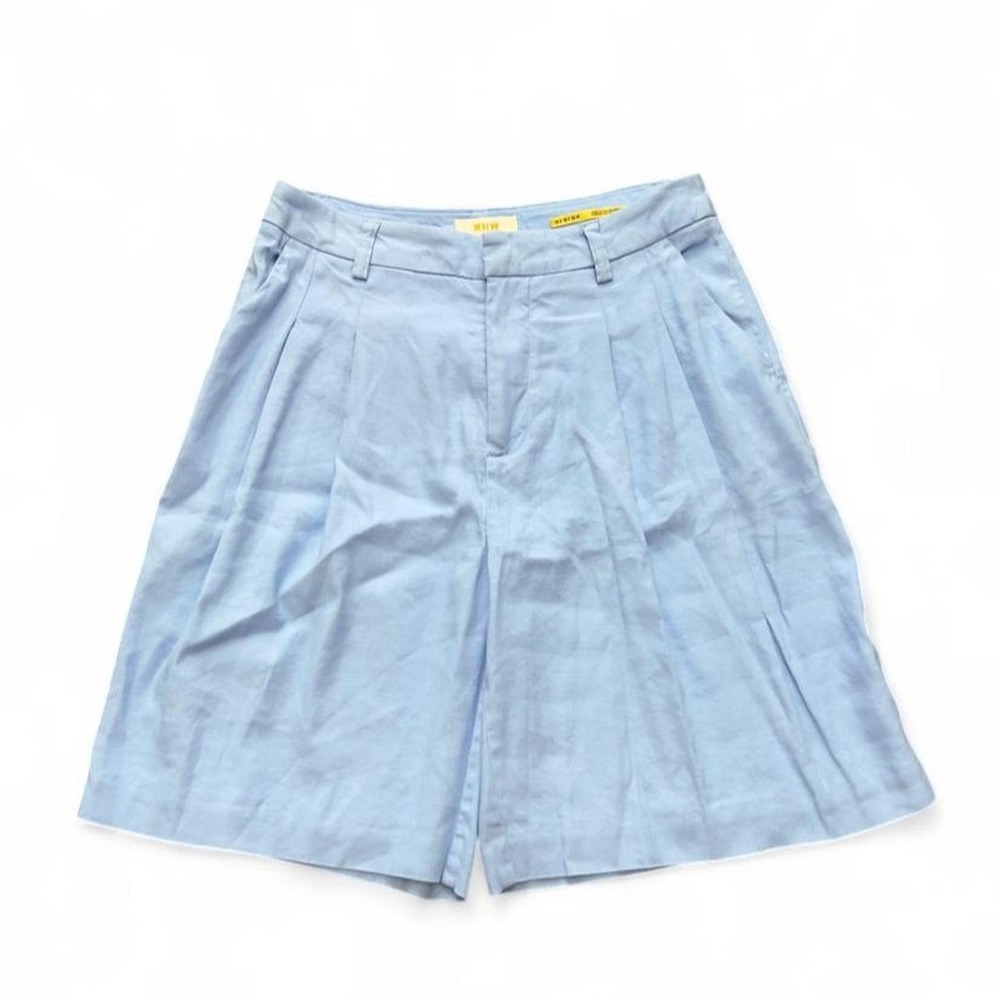 Anthropologie Maeve Avery Linen Blend Blue Pleated Trouser Shorts Size 2